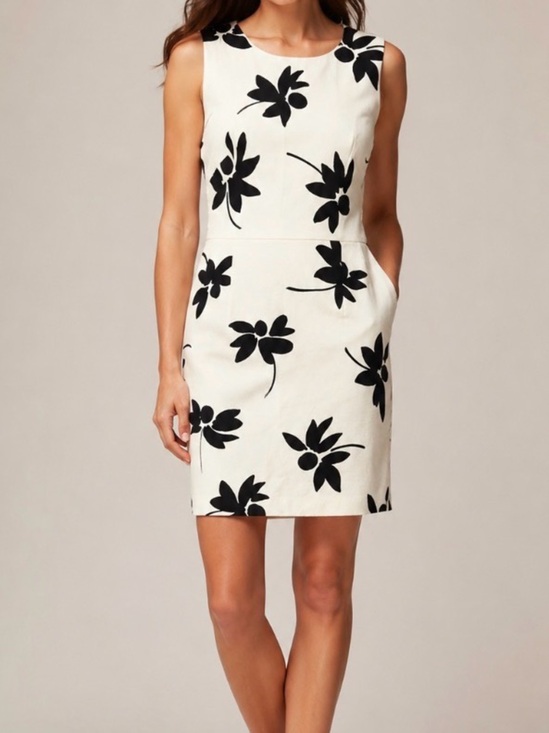 J. Crew Dresses & Skirts - J. Crew White Sleeveless Sheath Dress with Black Floral Print
